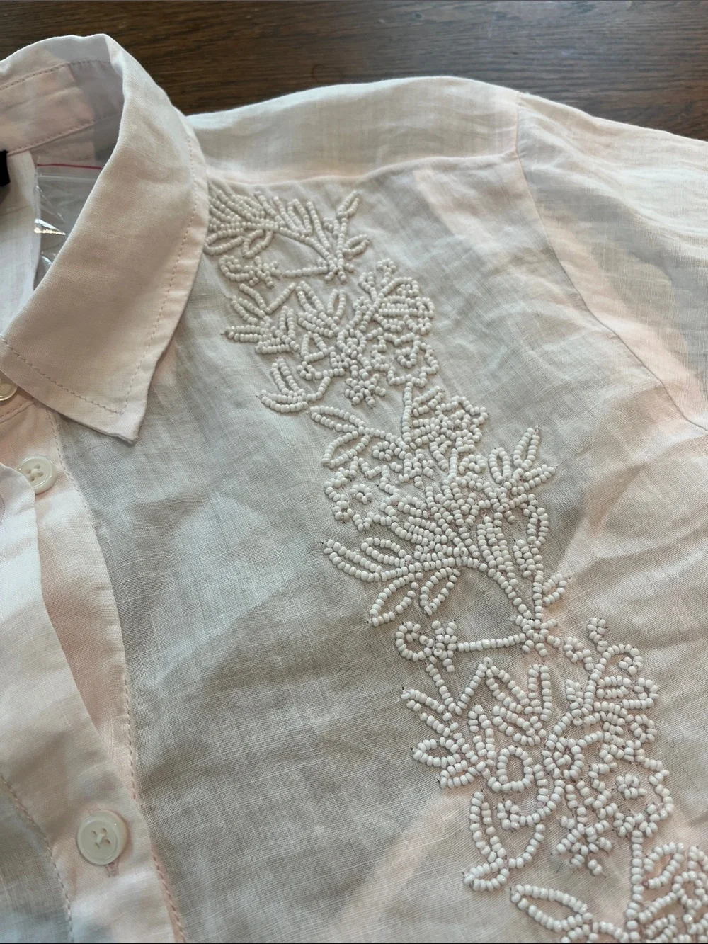 NEW! J. Crew Collection Light Pink beaded Button-Front Women’s Top ramie size 16